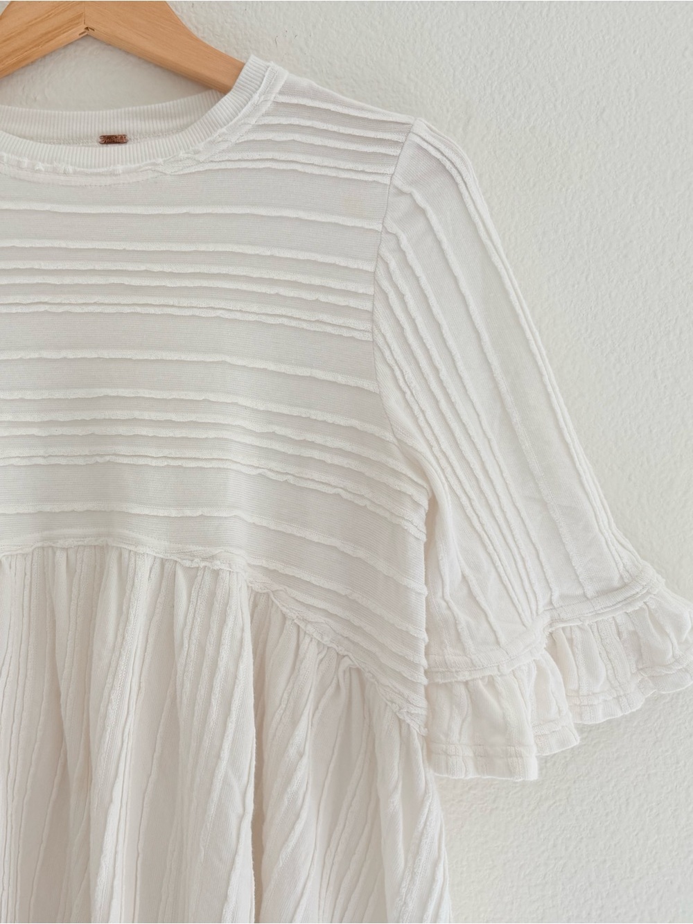 Free People Take A Spin textured babydoll tunic mini dress Ruffled flowy - Picture 3 of 13